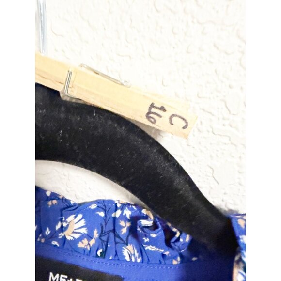 ME+EM Intricate‎ Floral Print Shirred Tiered Maxi Dress Long Sleeve Blue Size 6 - Picture 7 of 7